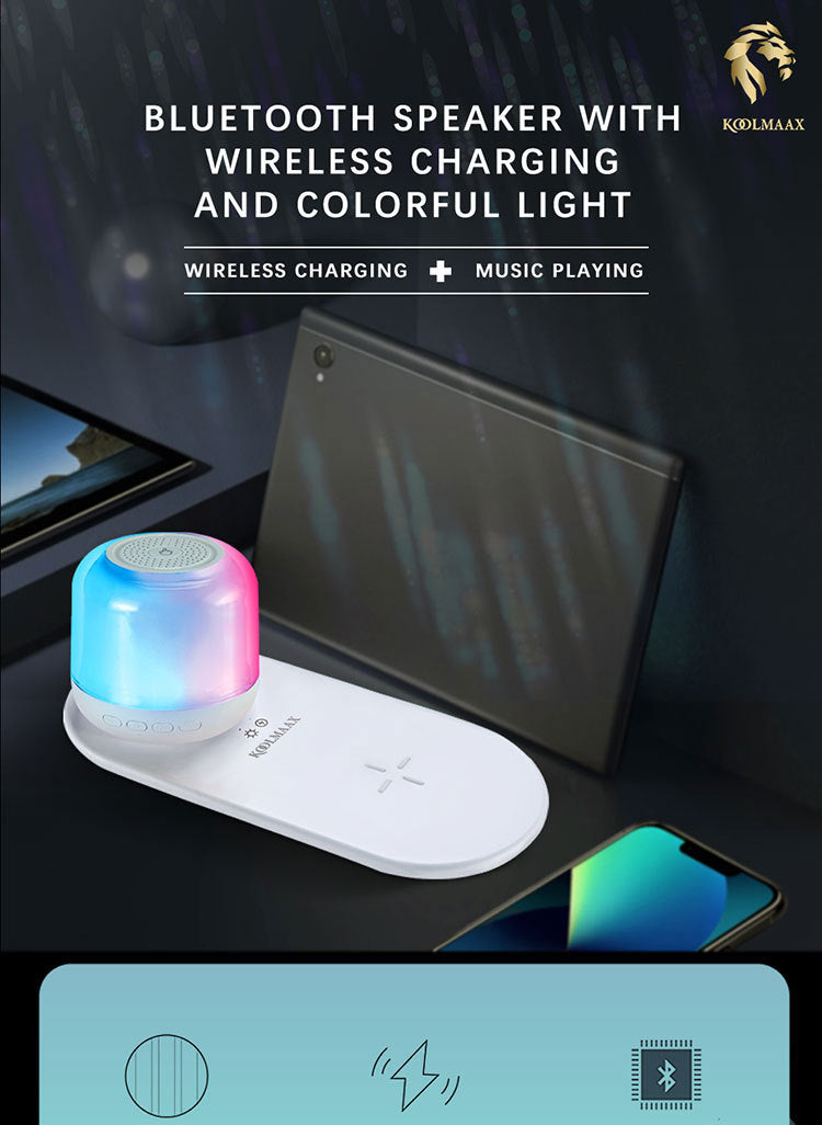 Koolmaax 3-in-1 Wireless Charger | LED Night Lamp & Bluetooth Speaker | 15W Fast Charging
