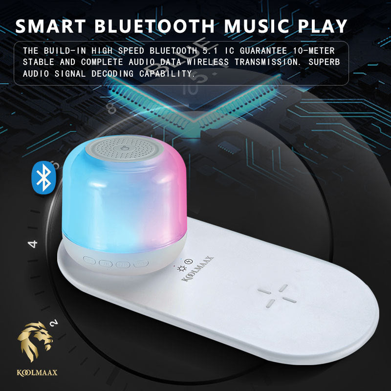 Koolmaax 3-in-1 Wireless Charger | LED Night Lamp & Bluetooth Speaker | 15W Fast Charging