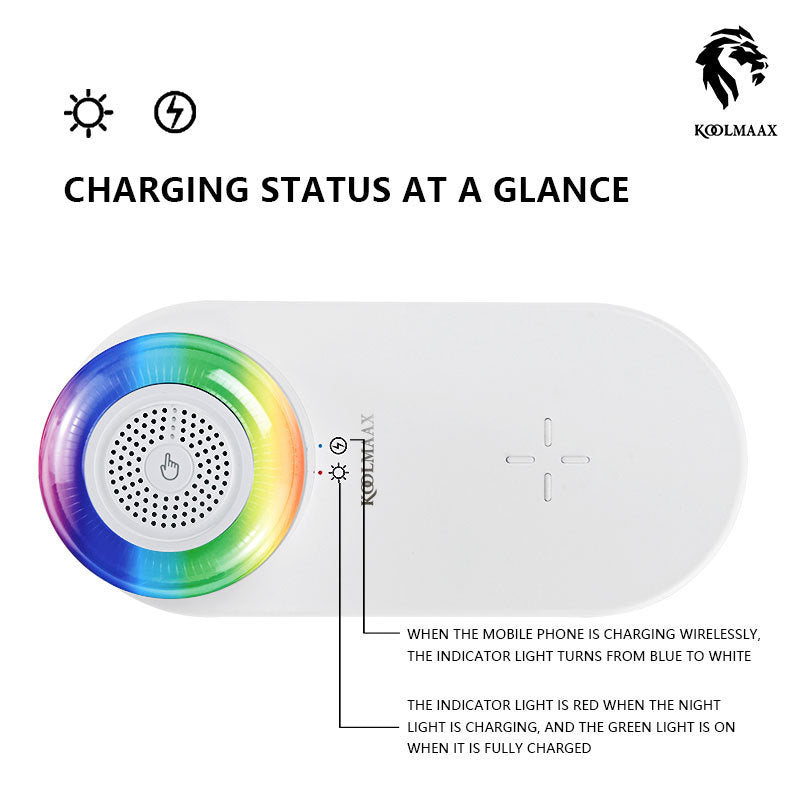 Koolmaax 3-in-1 Wireless Charger | LED Night Lamp & Bluetooth Speaker | 15W Fast Charging