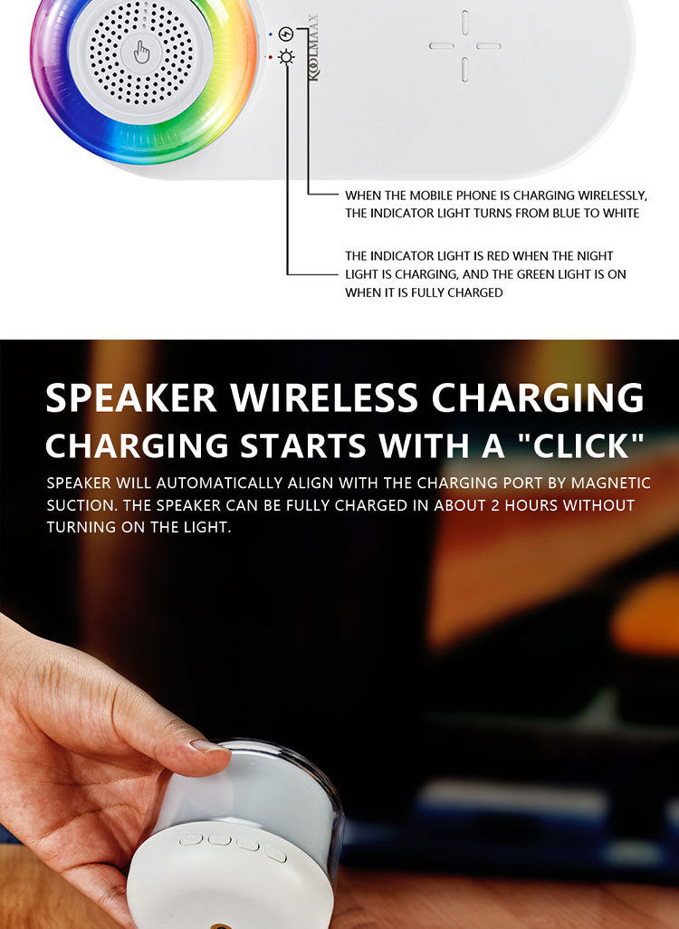 Koolmaax 3-in-1 Wireless Charger | LED Night Lamp & Bluetooth Speaker | 15W Fast Charging